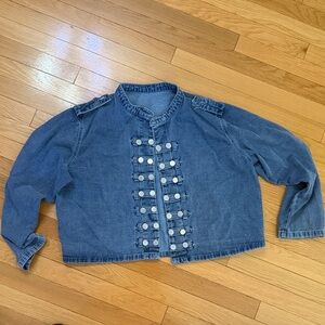 Denim Military-Style Cropped Jacket - Blue